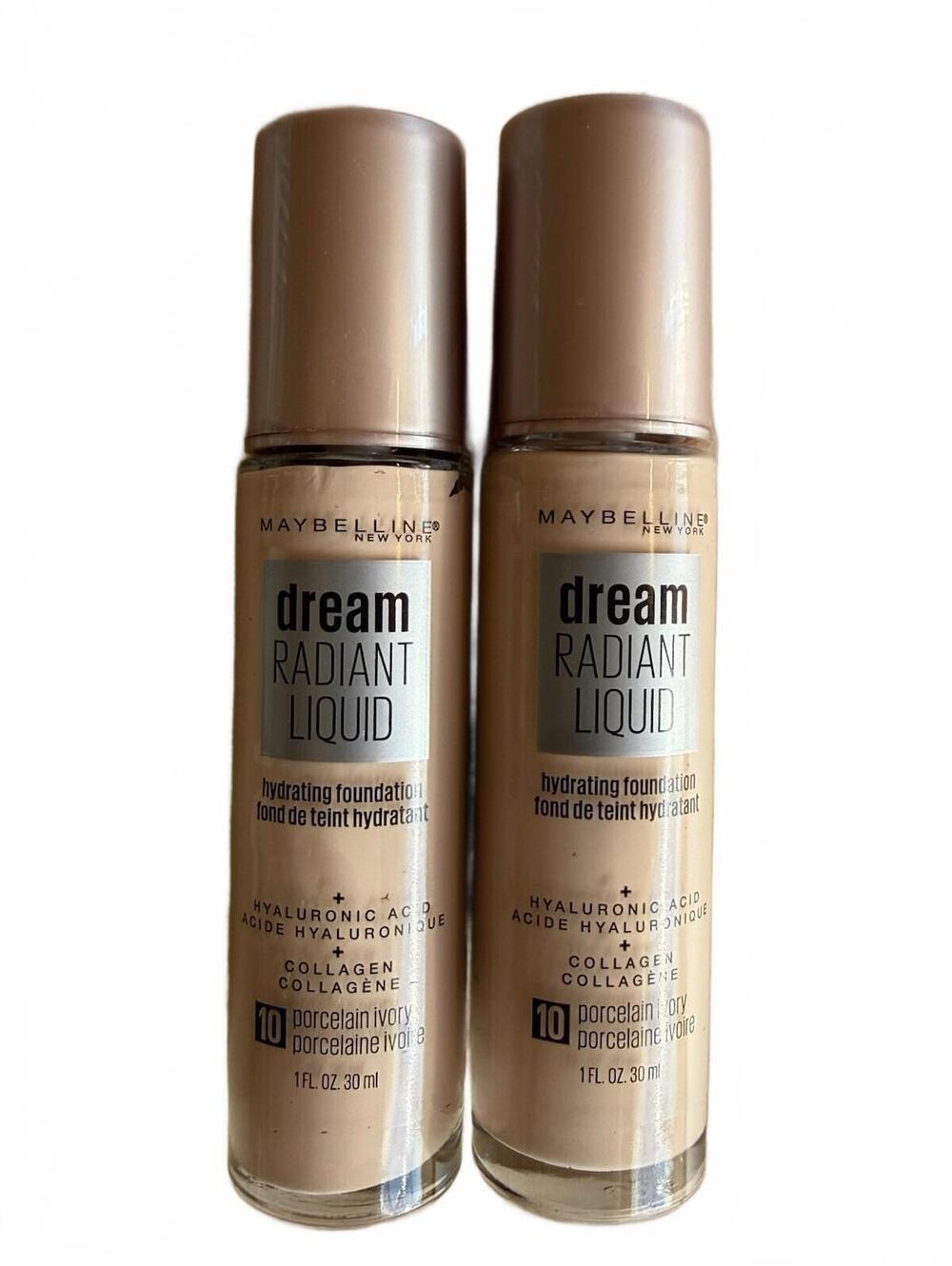2 X Maybelline Dream Radiant Liquid Foundation - 10 PORCELAIN IVORY NEW